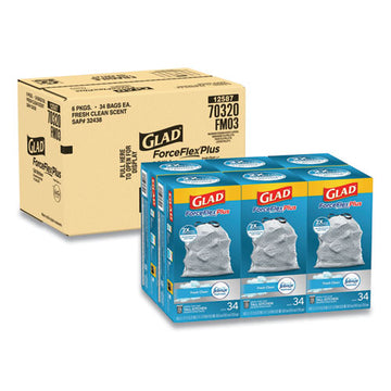 Glad® Forceflexplus Odorshield Tall Kitchen Drawstring Trash Bags, 13 Gal, 0.9 Mil, 24" X 28", White, 204-carton freeshipping - TVN Wholesale